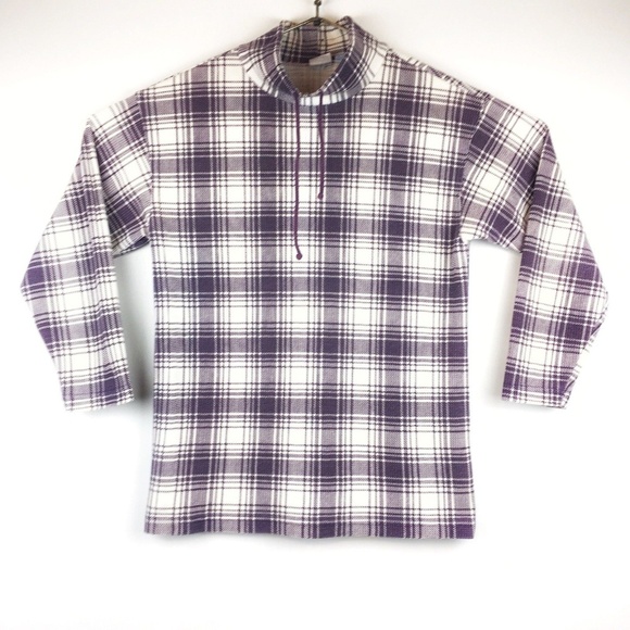 Waffle Knit Plaid Pullover Mock Neck Sweat Shirt - Picture 1 of 8